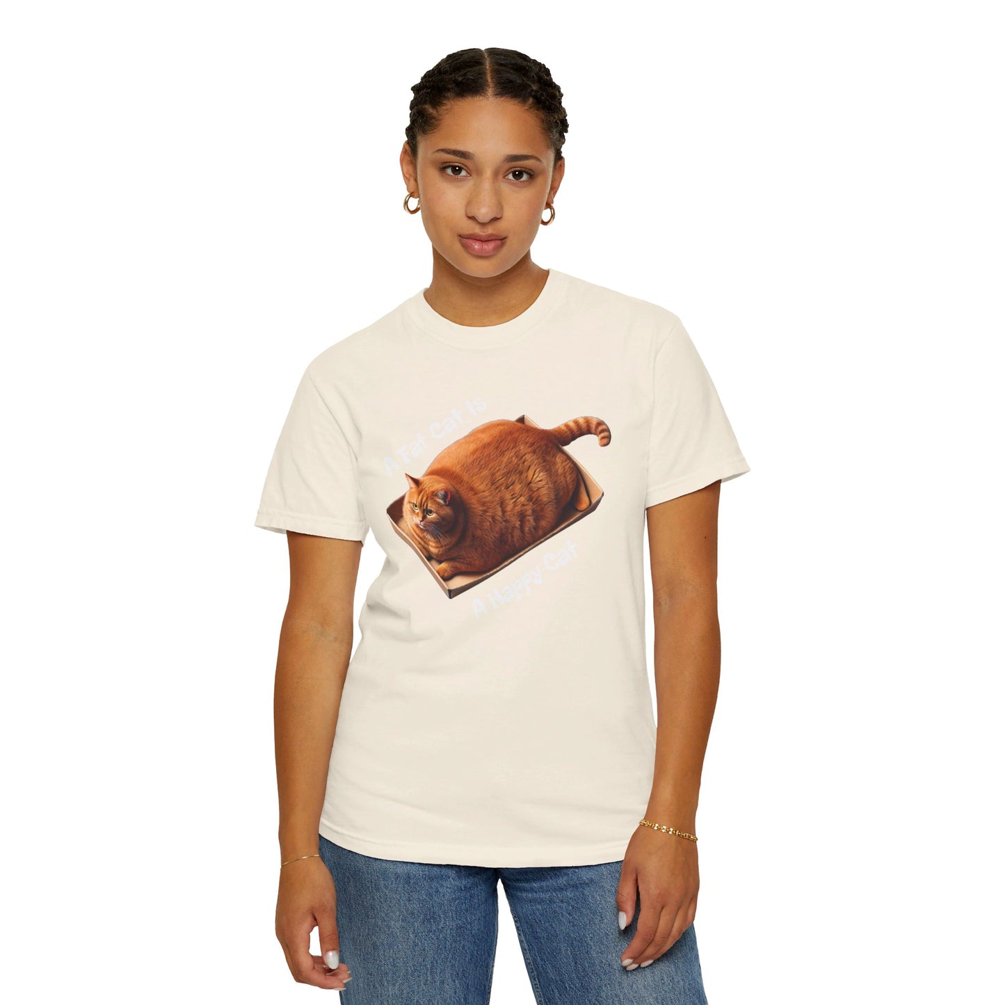 A Fat Cat Is A Happy Cat - Graphic Unisex Garment-Dyed T-shirt