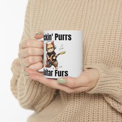 Cat lover mug, guitarist cat mug, ceramic cat mug, 11oz, 15oz, music lover gift, funny cat mug, musician gift idea, rock guitarist gift