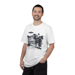 UFO Meets Cowboy Vintage Graphic T-Shirt — Retro Western Alien Tee