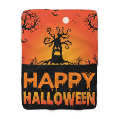 Happy Halloween Spooky House - Graphic Sherpa Fleece Blanket