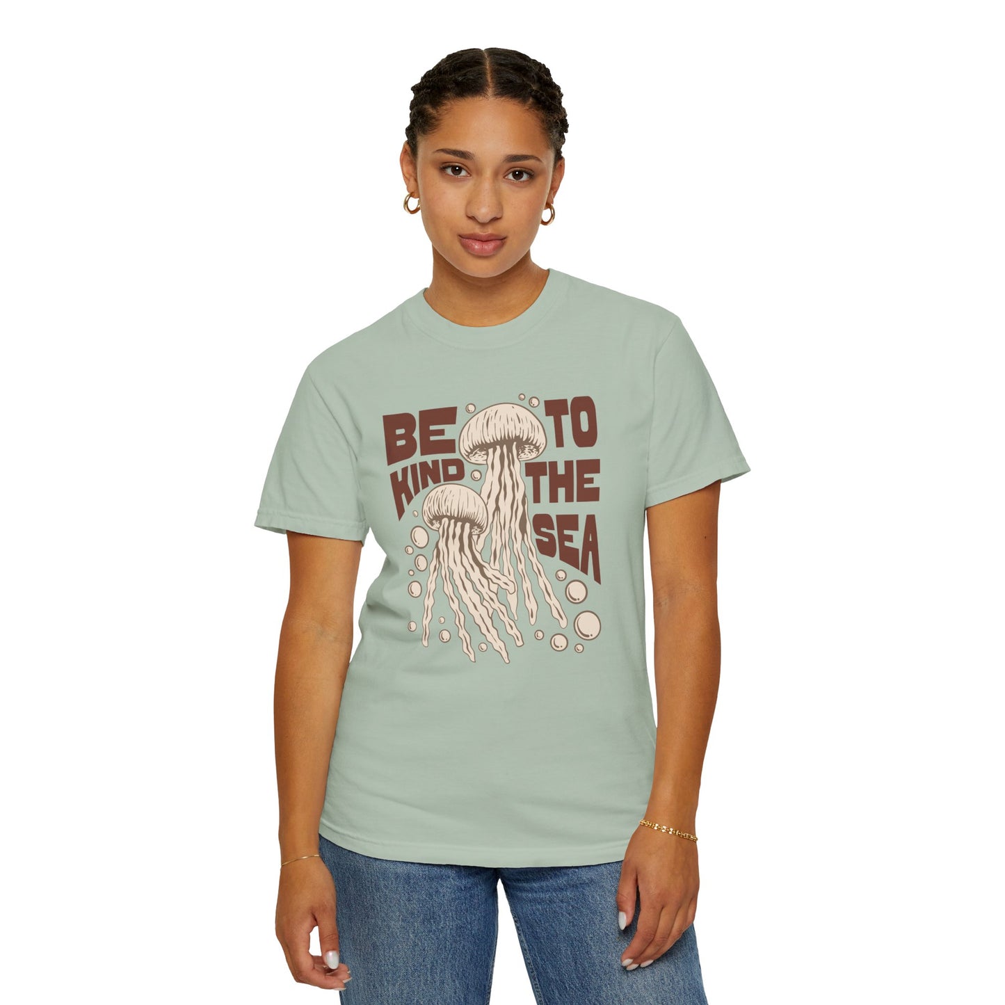 Jelly Fish, Be Kind To The Sea -  Graphic Unisex Garment-Dyed T-shirt