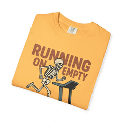 Funny Skeleton Running T-Shirt, Gift for Fitness Lovers, Halloween Tee, Gym Humor Shirt, Quirky Workout Apparel