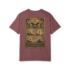 From Shore To Shore Lighthouse Series T Shirt -  Scenic Vintage Postage Stamps