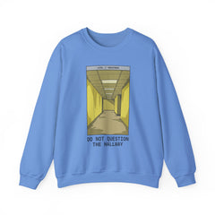 Crewneck Sweatshirt "Do Not Question the Hallway" – Retro Yellow Corridor Graphic