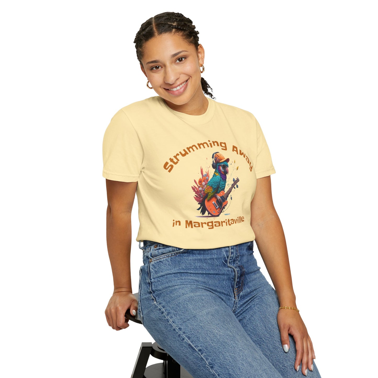 Parrot Strummin Away In Margaritaville - Unisex Garment-Dyed T-shirt