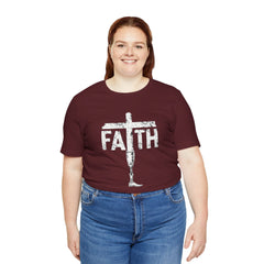 Faith Cross Prosthetic Leg T‑Shirt — Amputee Inspirational Christian Tee