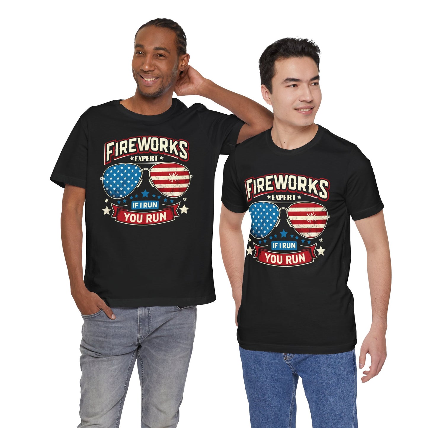 Fireworks Expert, If I Run You Run, Sunglasses  Graphic, Unisex Jersey Short Sleeve Tee