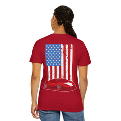 Patriotic Car Graphic Unisex T-Shirt - Vintage American Flag Design