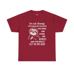 Clumsy Funny Sloth Graphic Tee | Unisex Heavy Cotton Tee | Great Gift for Animal Lovers, Birthdays, Casual Wear, Humorous Gifts, Everyday Style