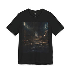 Abandoned Library Photo Tee — Dark Urban Gothic Bookstore Scene T-Shirt