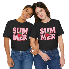 Summer Strawberry T-Shirt — Cute Pink Graphic Tee with Strawberry "SUMMER" Design