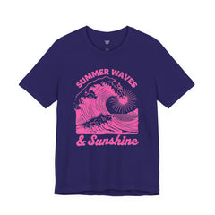 Summer Waves & Sunshine Tee — Retro Pink Surf Graphic T-Shirt