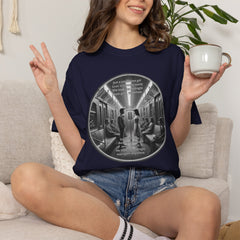 Don;t Stop Believing Subway Reflection T-Shirt — Vintage Black & White Urban Photo Tee