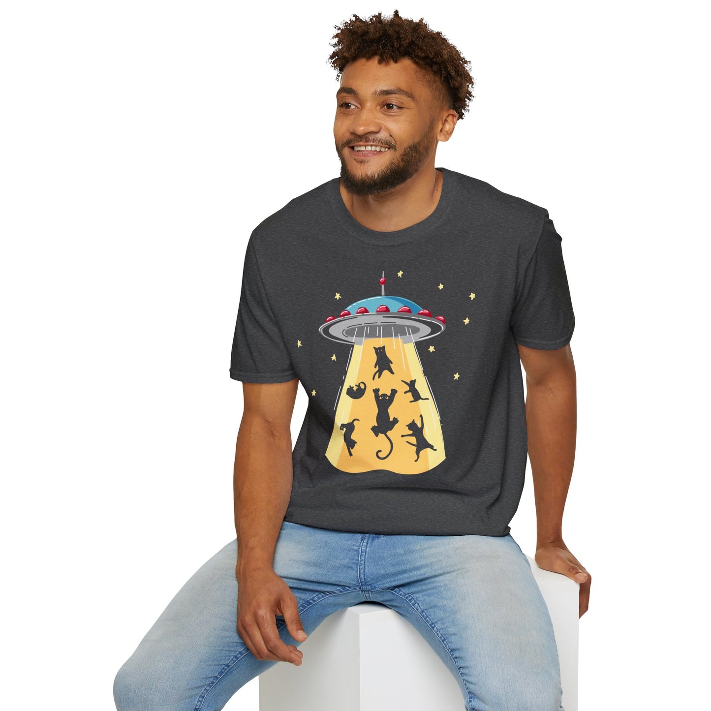 CAT ABDUCTION Is Real, Unisex Softstyle Graphic T-Shirt