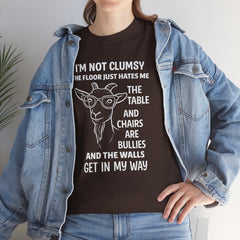 Clumsy Funny Goat Graphic Tee | Unisex Heavy Cotton Tee | Great Gift for Animal Lovers, Birthdays, Casual Wear, Humorous Gifts, Everyday Style