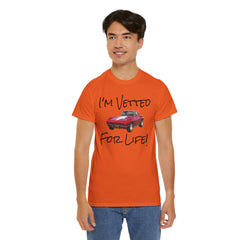 Red Corvette Summer Unisex Tee - I'm Vetted For Life Front and Back Image T Shirt