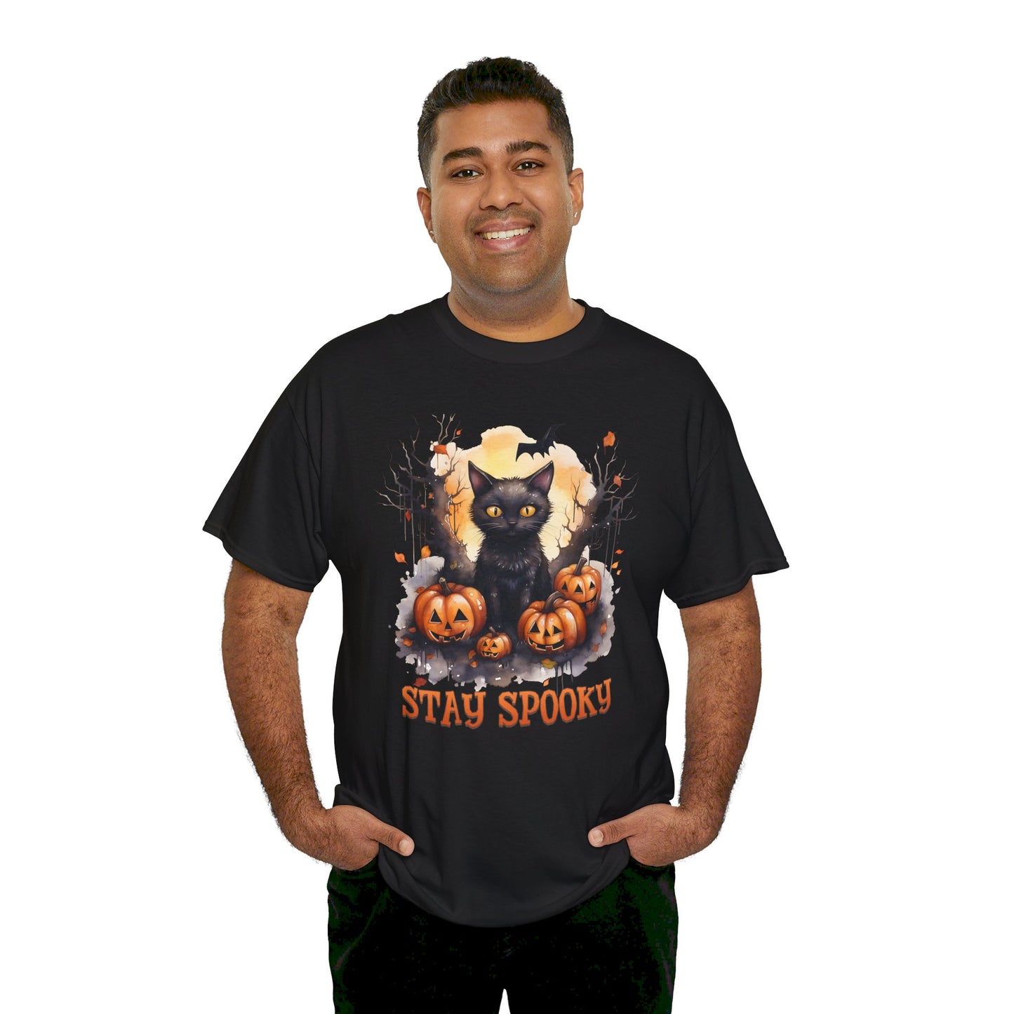 Black Cat And Pumpkin! Graphic Unisex Heavy Cotton Tee