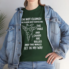 Clumsy Funny Goat Graphic Tee | Unisex Heavy Cotton Tee | Great Gift for Animal Lovers, Birthdays, Casual Wear, Humorous Gifts, Everyday Style