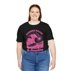 Summer Waves & Sunshine Tee — Retro Pink Surf Graphic T-Shirt