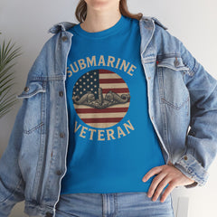 Submarine Veteran American Flag Tee | Unisex Heavy Cotton T-Shirt, Military Apparel, Veteran Gift, Patriotic Top, Casual Wear