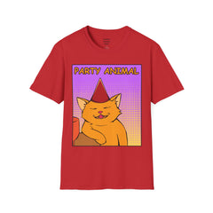 PARTY ANIMAL Birthday Hat Wearing  Pop Art Cat Unisex Softstyle T Shirt