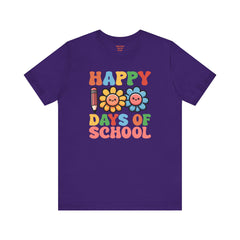 HAPPY 100 DAYS of SCHOOL - Unisex Short Sleeve Tee | Elementary School Holiday, Teacher Apparel, Kids Motivation, Days Checked Off, 100 Days