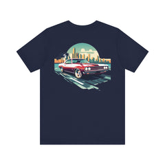 Vintage Car Graphic Tee - Sunset Cityscape Design