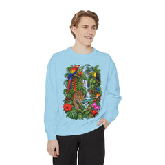 Tropical Jungle Waterfall With Leopard and Parrot Sweatshirt