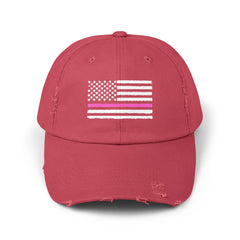 Support Cancer Survivors, Unisex Distressed Cap, US Flag Cancer Awareness, Gift For Him, Gift For Her, Pink Supporter, Cancer Survivors Flag