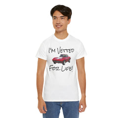 Red Corvette Summer Unisex Tee - I'm Vetted For Life Front and Back Image T Shirt