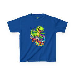 Kids Skateboarding T‑Rex Tee — Neon Dino Skateboard Shirt for Boys & Girls