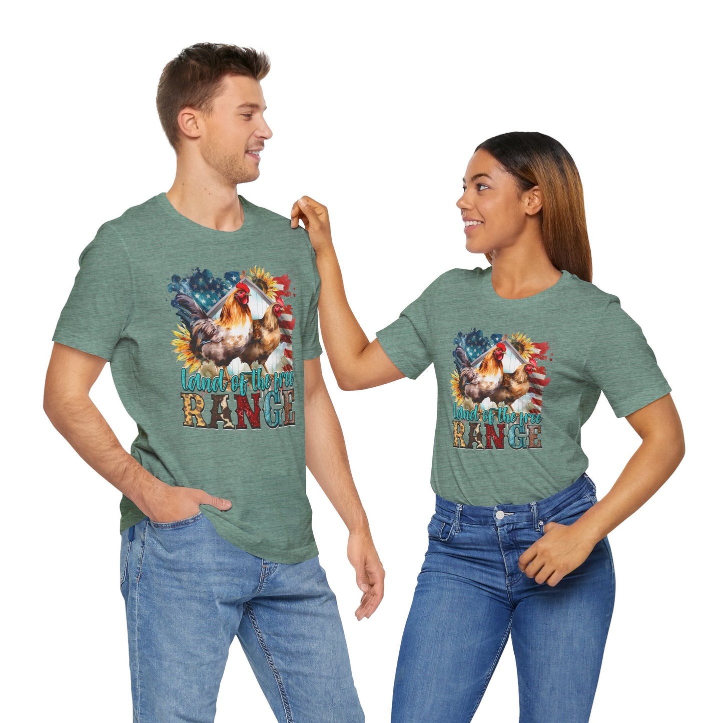 Land Of The Free RANGE Chicken Graphic, Unisex Jersey Short Sleeve Tee