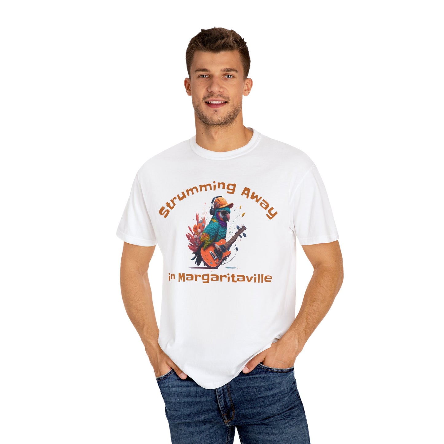 Parrot Strummin Away In Margaritaville - Unisex Garment-Dyed T-shirt