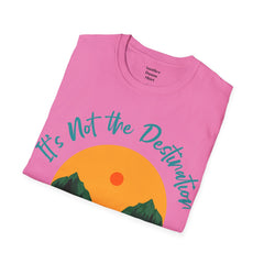 Its Not The Destination Its The Journey Retro Sunset Unisex Softstyle T-Shirt  A unique motivational expression of setting goals
