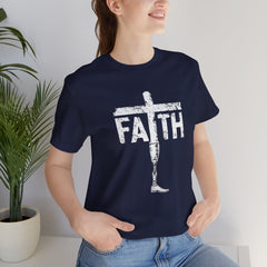 Faith Cross Prosthetic Leg T‑Shirt — Amputee Inspirational Christian Tee