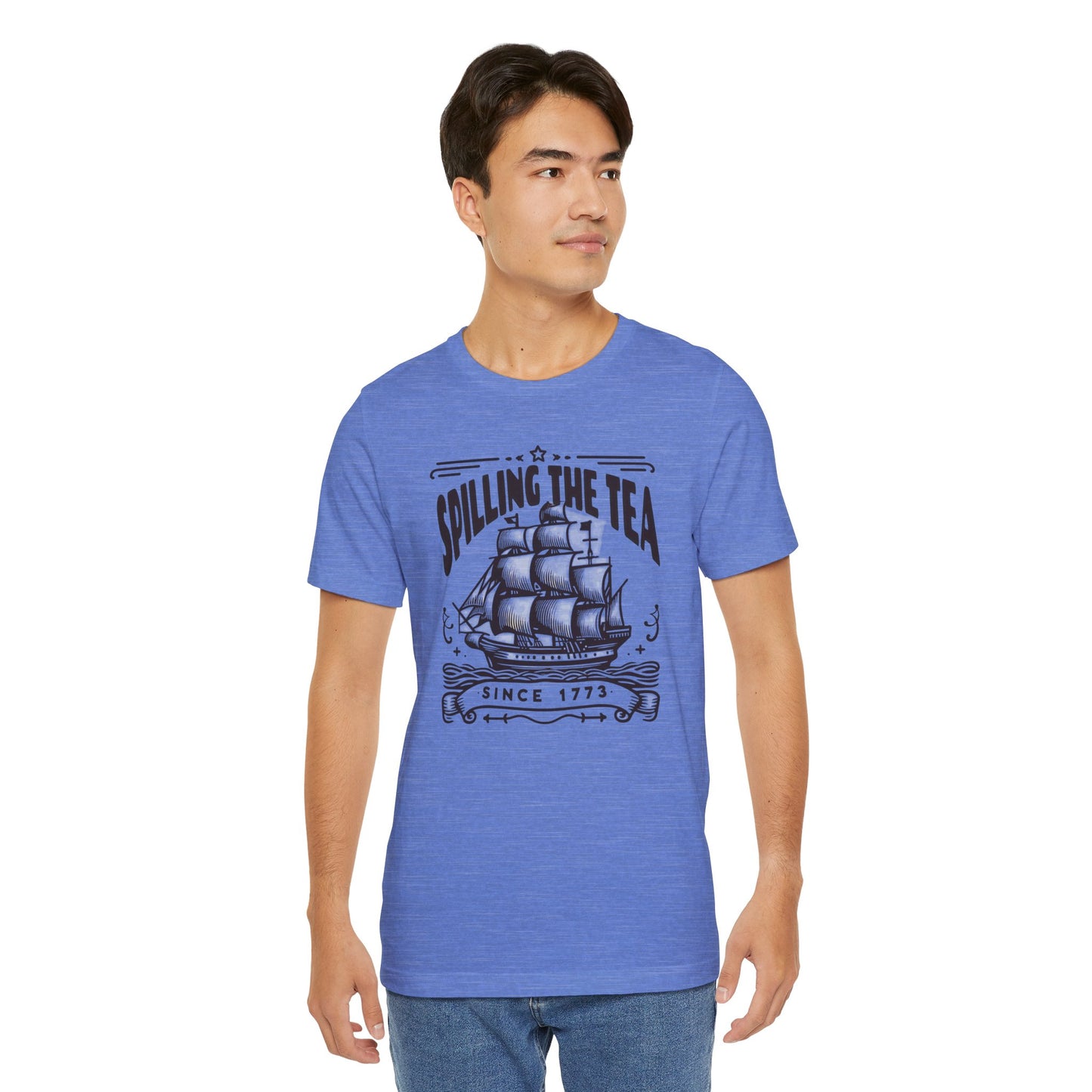 Spilling The Tea Since 1773, Sailing Ship Graphic, Unisex Jersey Short Sleeve Tee