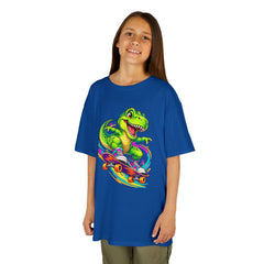 Kids Skateboarding T‑Rex Tee — Neon Dino Skateboard Shirt for Boys & Girls