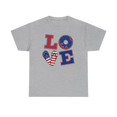 LOVE red white and blue graphics Unisex Heavy Cotton Tee / see our matching T Shirt , coffe mugs and tote bags