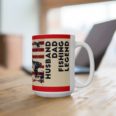 Fishing Themed Graphic Mug, USA Ceramic Mug, 11oz, 15oz. Gift for him, gift for dad, Birthday gift mug, fishing mug, Fathers Day Mug