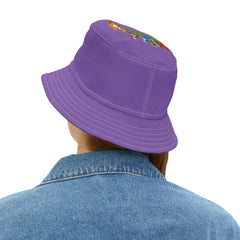 Unisex Bucket Hat - Russell Sage College Mascot Characters Purple Cow, Red Devil, Golden Horseshoe, Blue Angel