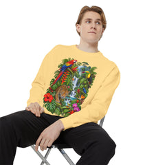 Tropical Jungle Waterfall With Leopard and Parrot Sweatshirt