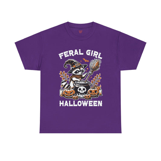 Feral Girl Halloween Raccoon! Graphic Unisex Heavy Cotton Tee