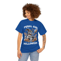 Feral Girl Halloween Raccoon! Graphic Unisex Heavy Cotton Tee