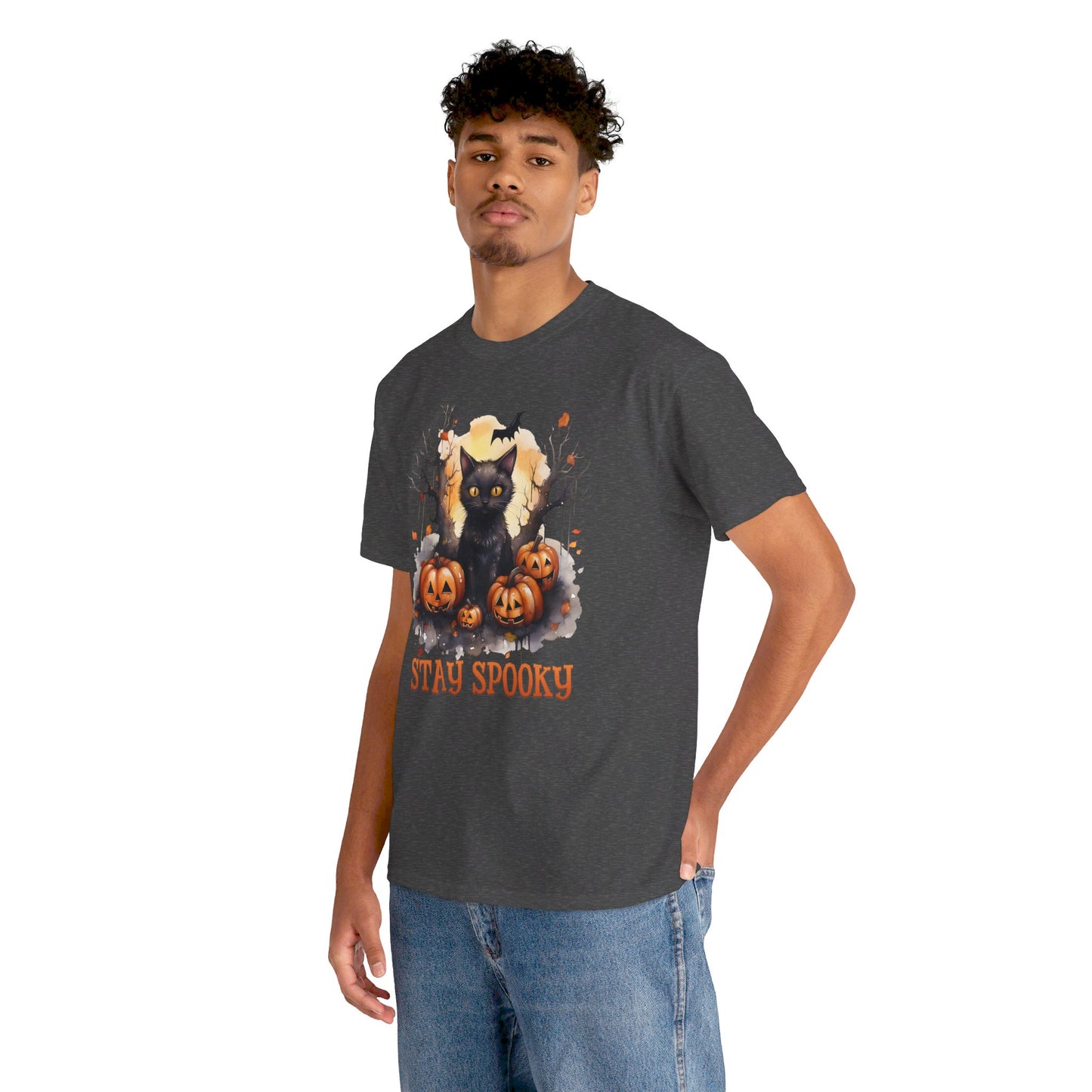 Black Cat And Pumpkin! Graphic Unisex Heavy Cotton Tee