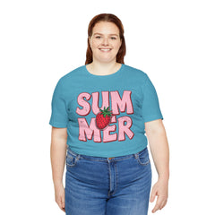 Summer Strawberry T-Shirt — Cute Pink Graphic Tee with Strawberry "SUMMER" Design