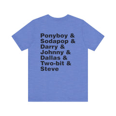 The Outsiders Shirt, Front and Back Images, Greasers Characters Shirt, Unisex Jersey Short Sleeve Tee