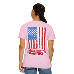 Patriotic Car Graphic Unisex T-Shirt - Vintage American Flag Design