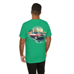 Vintage Car Graphic Tee - Sunset Cityscape Design
