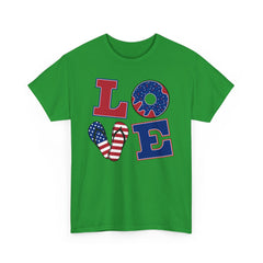 LOVE red white and blue graphics Unisex Heavy Cotton Tee / see our matching T Shirt , coffe mugs and tote bags