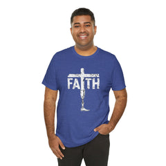 Faith Cross Prosthetic Leg T‑Shirt — Amputee Inspirational Christian Tee